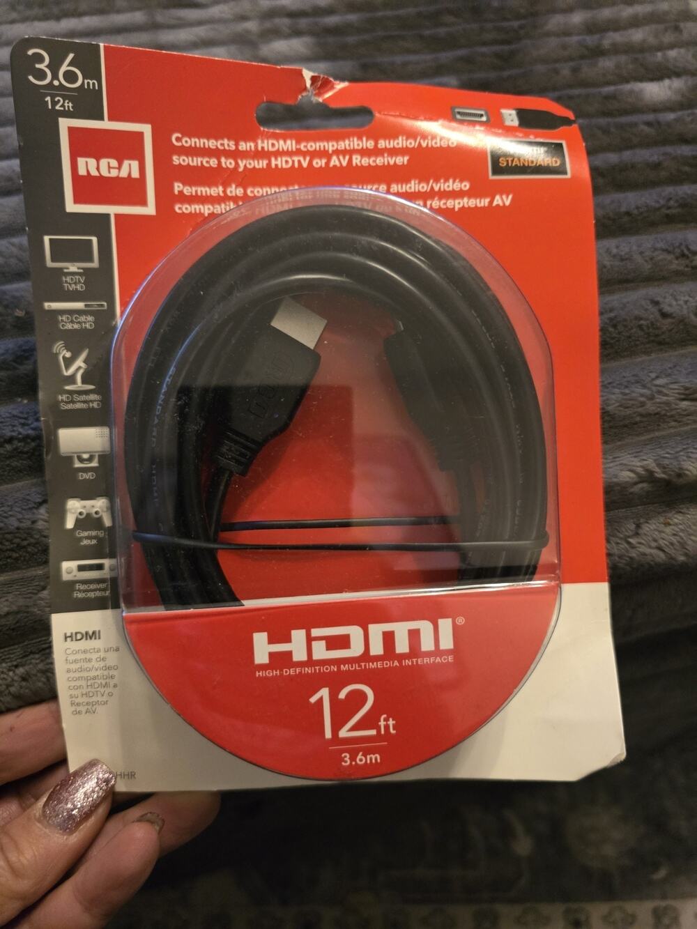 RCA 12-Foot HDMI Cable (12 ft) High Definition Multimedia Interface VH12HHR New